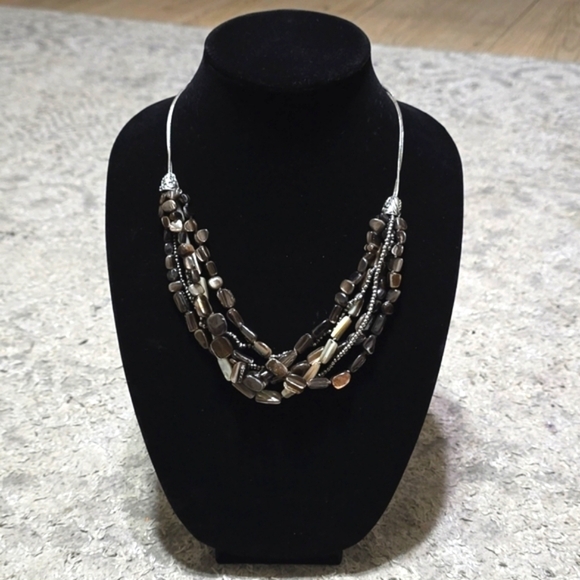 Coldwater Creek Jewelry - COLDWATER CREEK Multi Strand Natural Shell & Glass Beads Silver Chain Necklace